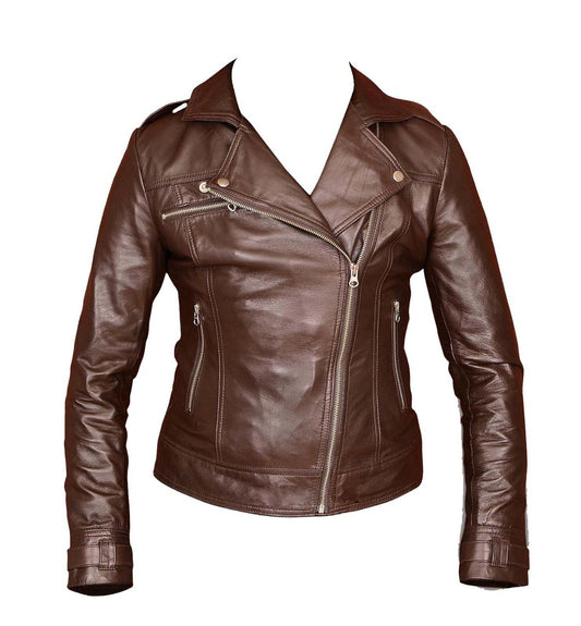 Women Real Lambskin Leather Biker Jacket KW058