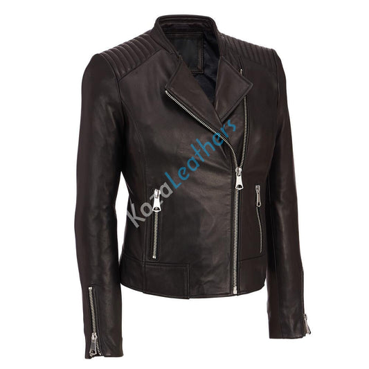Women Real Lambskin Leather Biker Jacket KW156