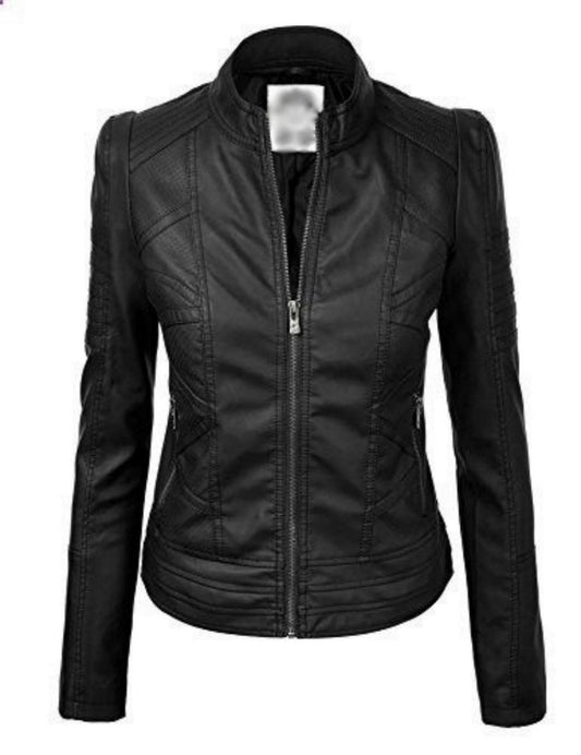 Women Real Lambskin Leather Biker Jacket KW508