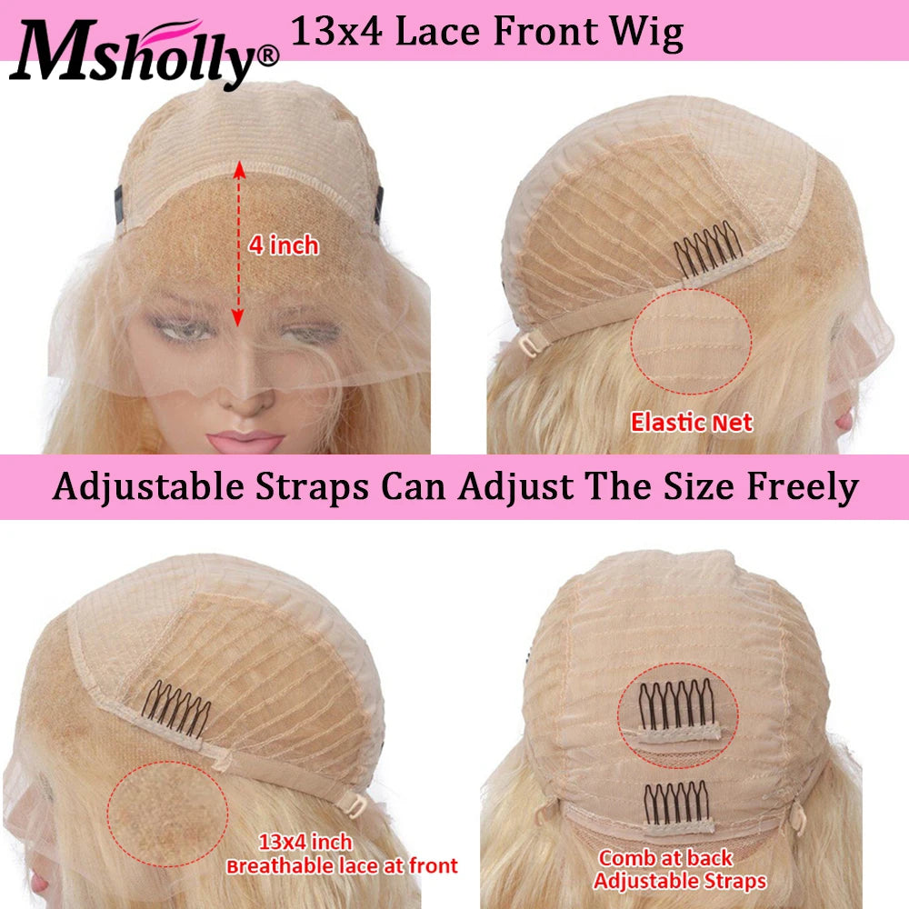 Ash Blonde 13x4 Lace Front Wig Human Hair Dark Roots Water Wave Wig HD