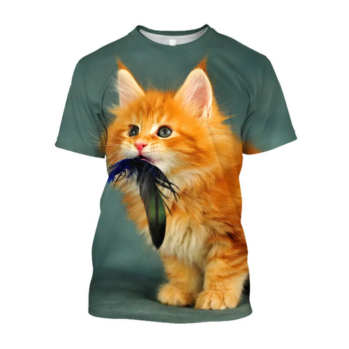 Jumeast 3D Sleepy Cat Printed T-shirts Men Oversized Animal T Shirt