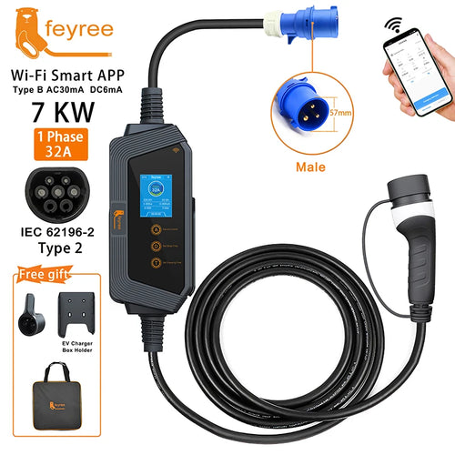feyree Portable EV charger Type2 32A 7KW Fast Charging for Electric
