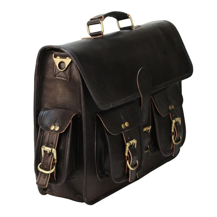 Black Leather Laptop Briefcase Large Satchel Shoulder Messenger Bag