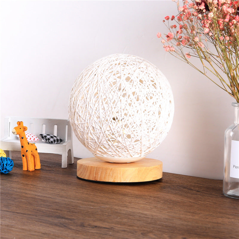 Wood Table Lamp Wood Decorative Bedside Moon Lamp USB Charger
