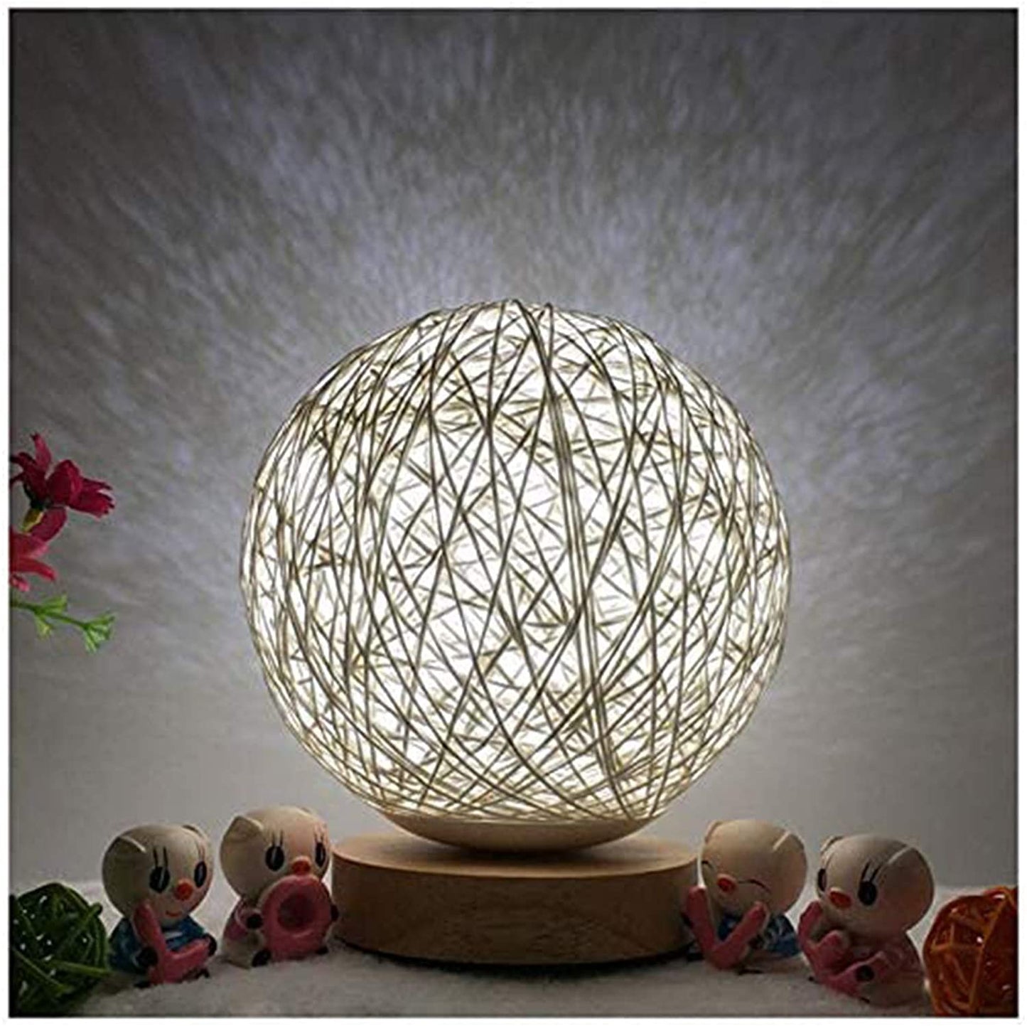Wood Table Lamp Wood Decorative Bedside Moon Lamp USB Charger