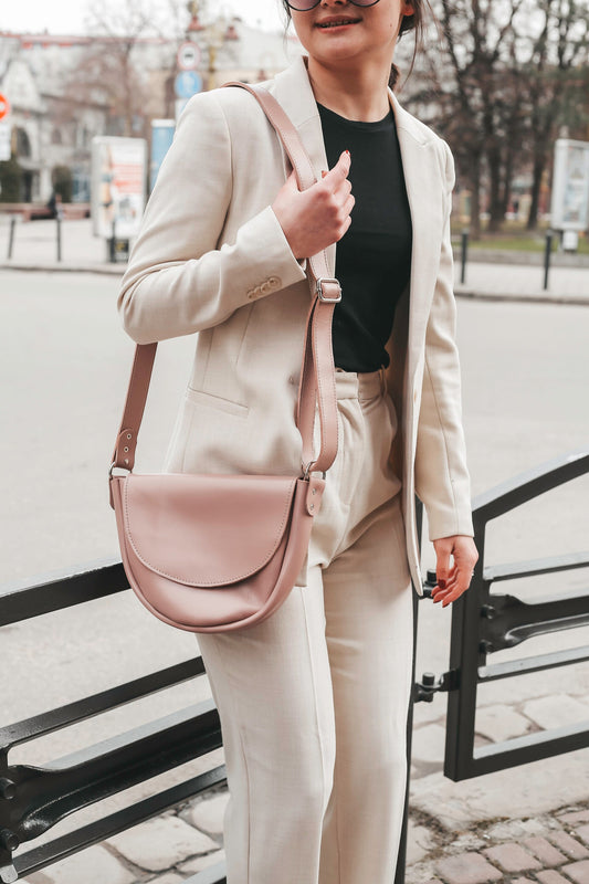 Pink Soft Leather Small Crossbody Bag, Mini Smartphone Bag,
