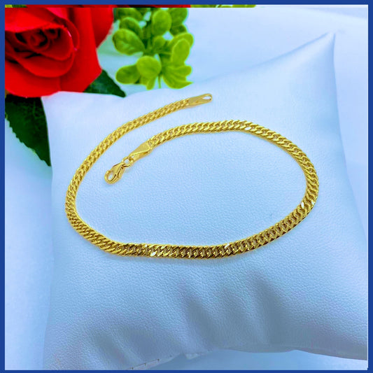 18K Real Gold Double Curb Bracelet 8”