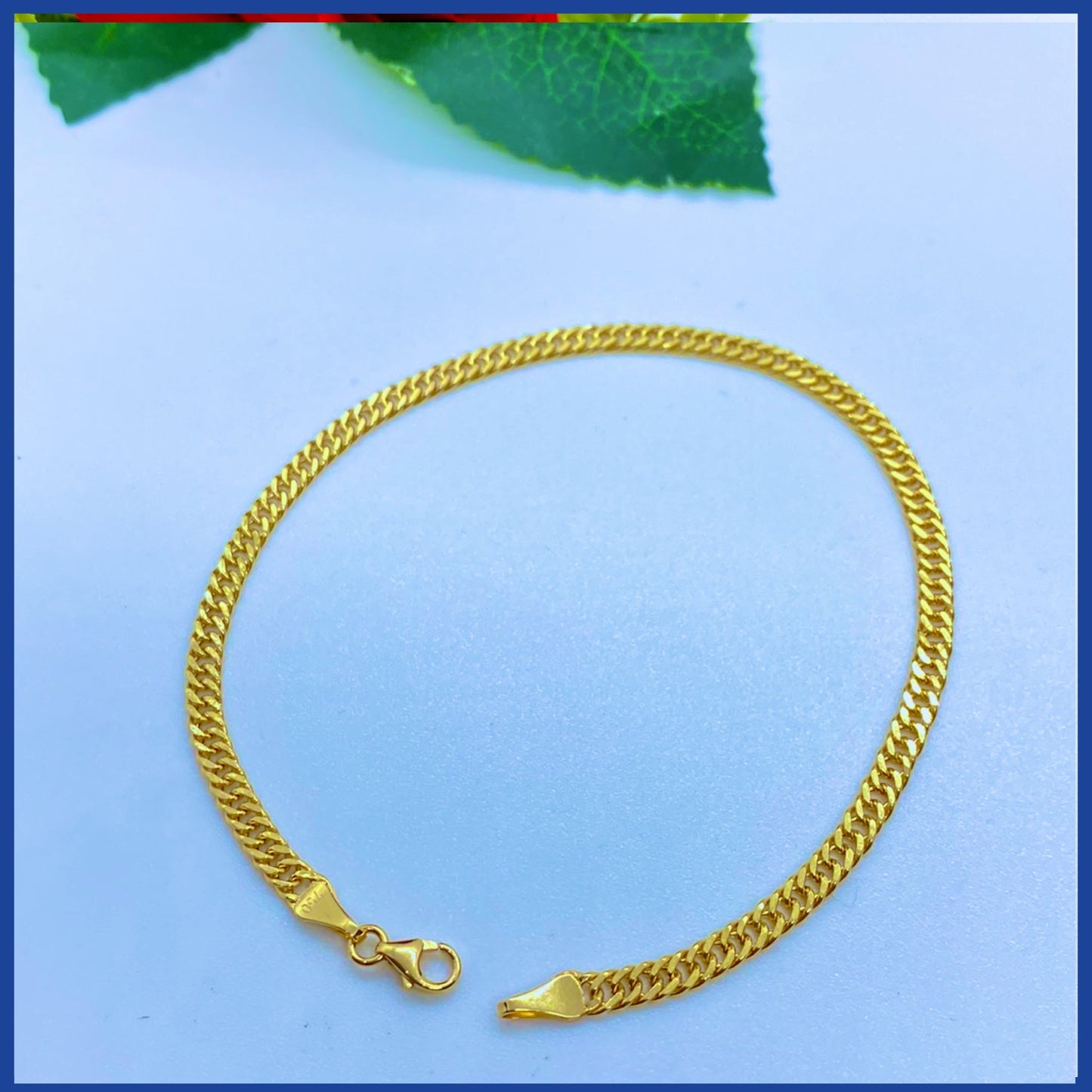 18K Real Gold Double Curb Bracelet 8”