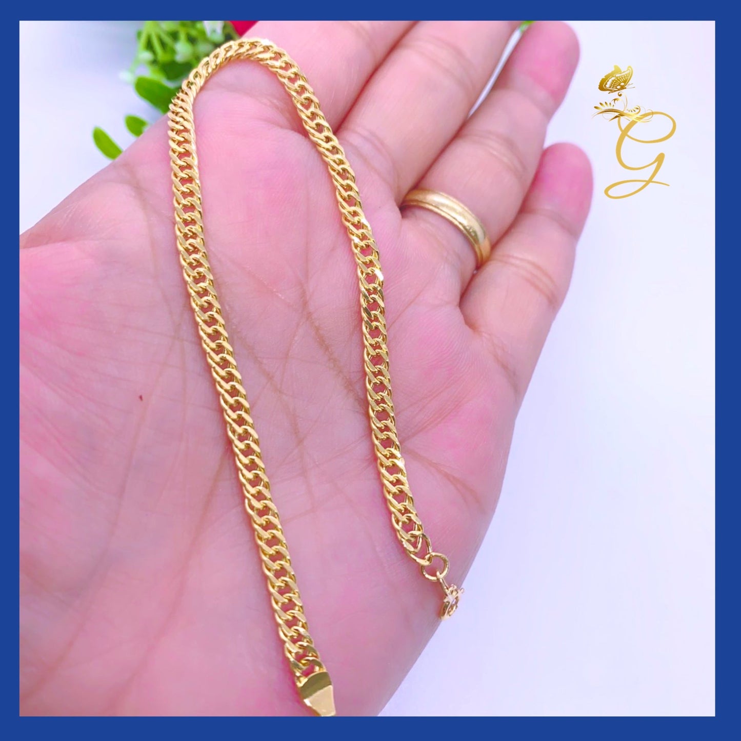 18K Real Gold Curb Link Bracelet 8”